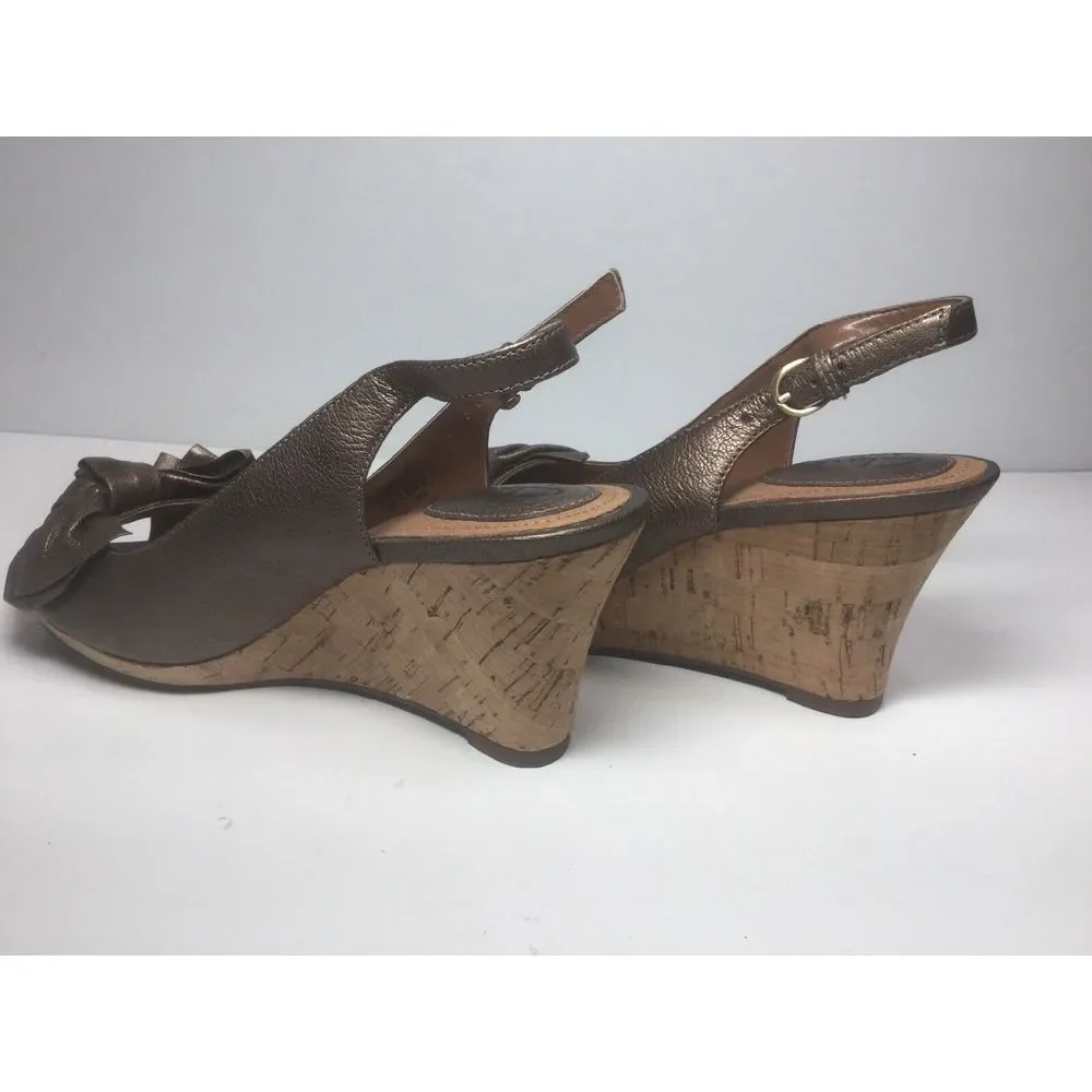Clarks Artisan Slingback Wedge Shoes‎ Size 7.5 Women Brown Metallic Open Toe